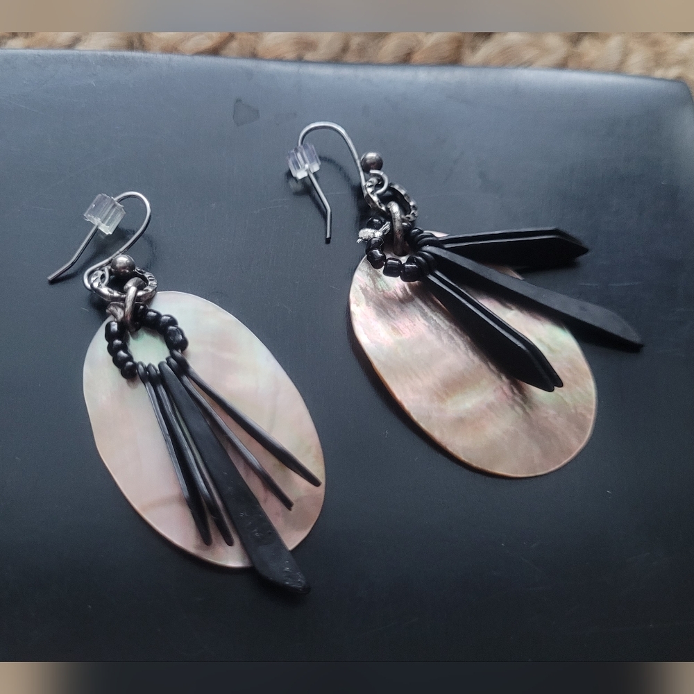 Oval Abalone Shell and Stacked Dangle Earrings